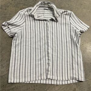 Asos Design Men's White Black Striped Short Sleeve‎ Button- Down Shirt Size 2XL